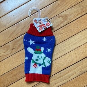 Festive Blue and Red Knit dog sweater